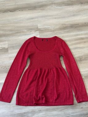 Sparkly Red Long-Sleeve Knit Top